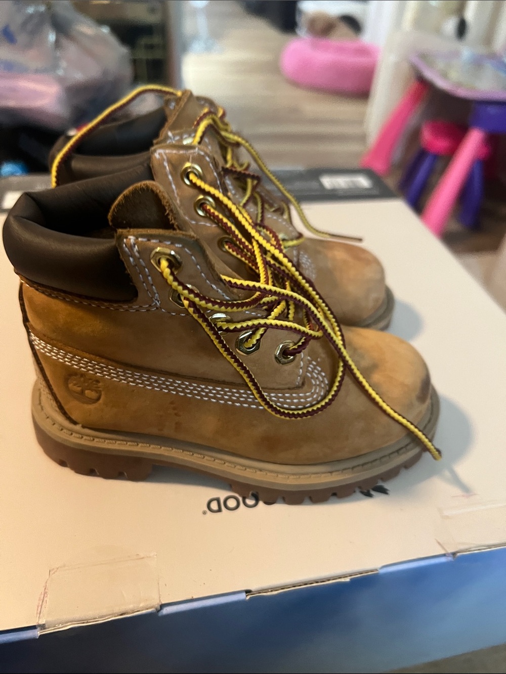 Timberland Kids Tan Brown Work-Style Boots with Yellow Laces